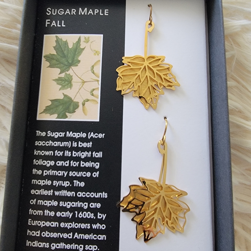 Gold Sugar Maple Fall Leaf Earrings